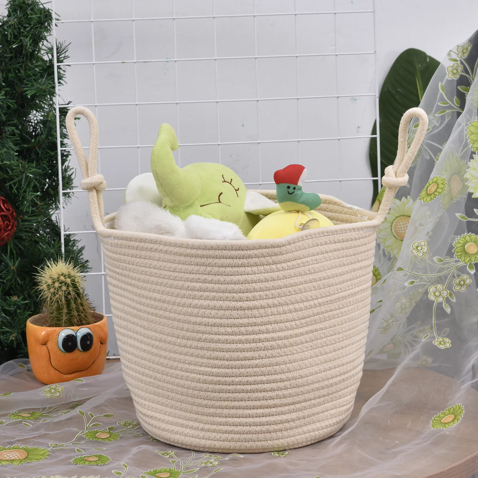 

Органайзер для детских игрушек, корзина для хранения, хлопковая веревка, плетеная корзина с ручкой, плюшевая игрушка, органайзер для хранен...