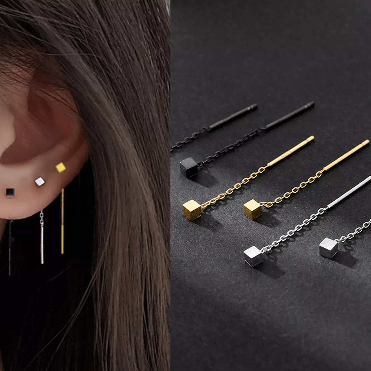 

Long Tassel Earrings For Women Gold Silver Color Geometric Square Hanging Ear Line Girls Party Jewelry Pendientes