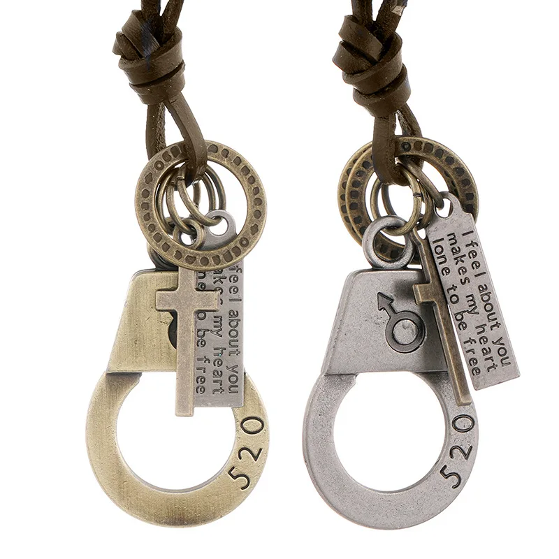 

New Collares Retro Necklaces Cool Rock Couple Accessories Pendant Genuine Leather Adjustable Long Chain Vintage Design