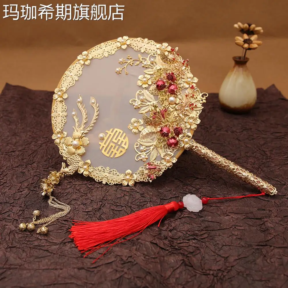 

Decorative Fan Wedding Bridal Group Fan Knot Wedding Handmade Chinese Vintage Flower Fan Photography Ornaments LC09