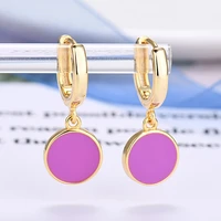 new colorful enamel round pendant hoop earrings for women 925 silver needle minimalist geometric circle pendant earring jewelry