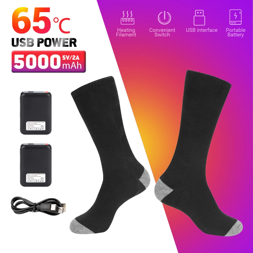 

Winter Heating SocksSelf-heating SocksWarm SocksFrostproof USB Rechargeable 65°C Warm SocksMotorcycle Ski Socks For Men Women
