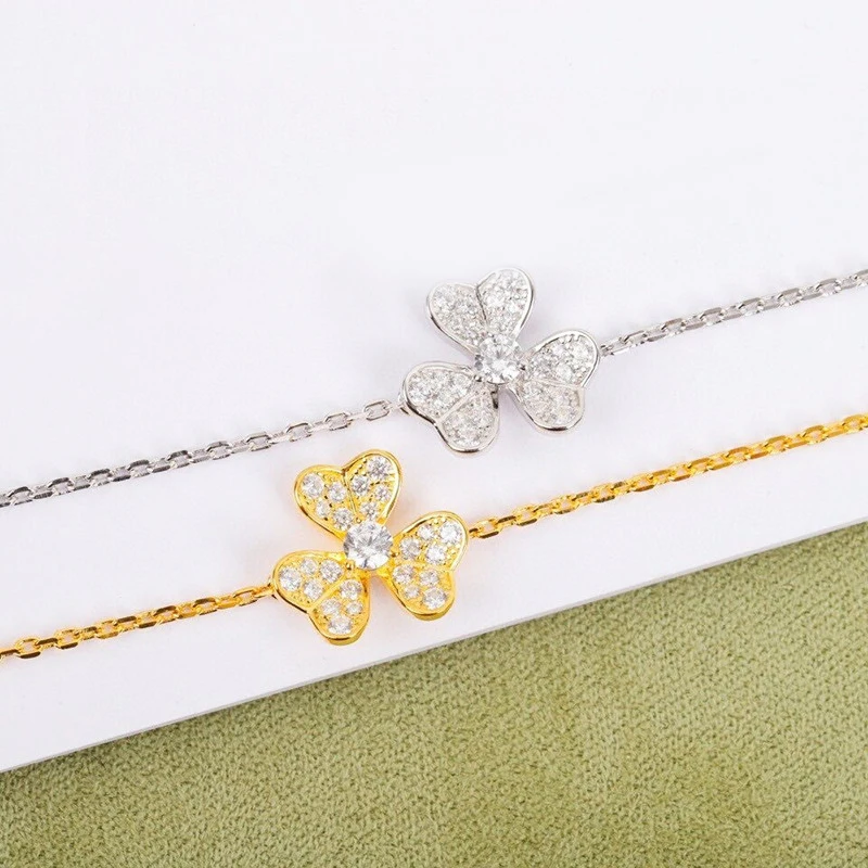 

European Classic Jewelry 925 Sterling Silver Zircon Petal Clover Bracelet Women's Simple Fashion Brand Party Exquisite Jewelry