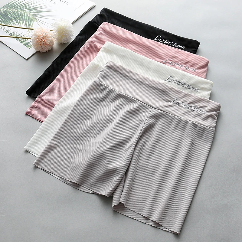 High Waist Letter Summer Thin Breathable Women Safety Shorts Striped Security Panties Non-marking Skinny Boxer Briefs