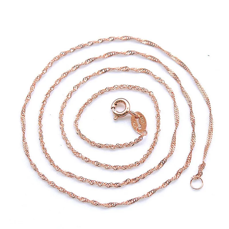 

14K Rose Gold Color Water-wave Chain 45Cm Necklace for Women Men Bohemia Geometric Chains Necklaces Bijoux Femme Collares Mujer