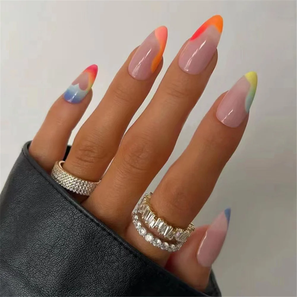 

Набор цветных миндальных накладных ногтей, накладные ногти с полным покрытием с дизайном, Цветочные Полые накладные ногти с надписью «Love», «сделай сам», маникюр, накладные ногти для французского маникюра