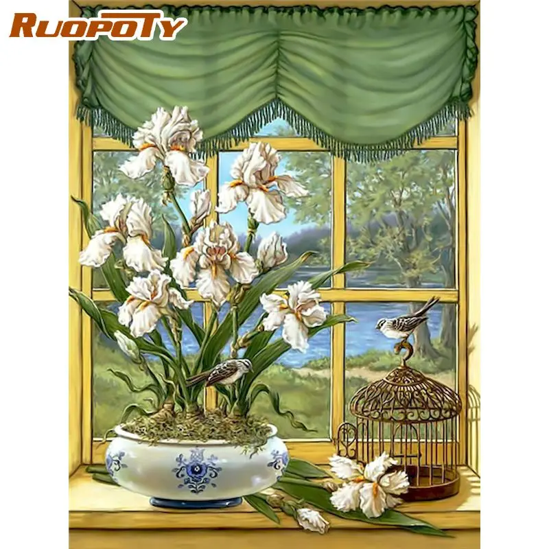 

RUOPOTY DIY Picture By Number Flower Painting By Numbers Drawing On Canvas Portrait Hand Painted Paintings Home Decor