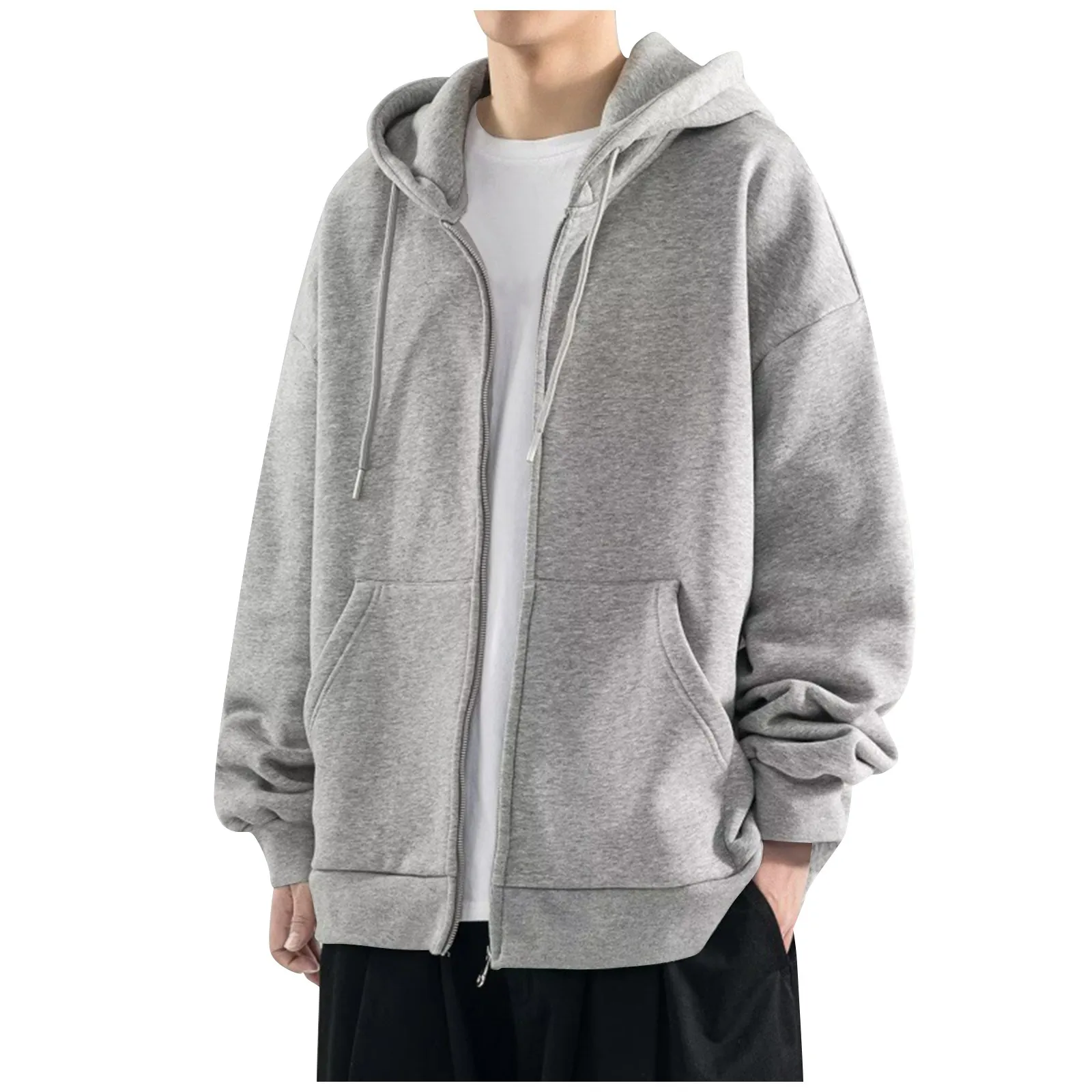 

Men's Hooded Coat Autumn Winter Casual Solid Color Cardigan Jacket Loose Large Long Sleeve Sweatshirt Male Clothing 2023 New