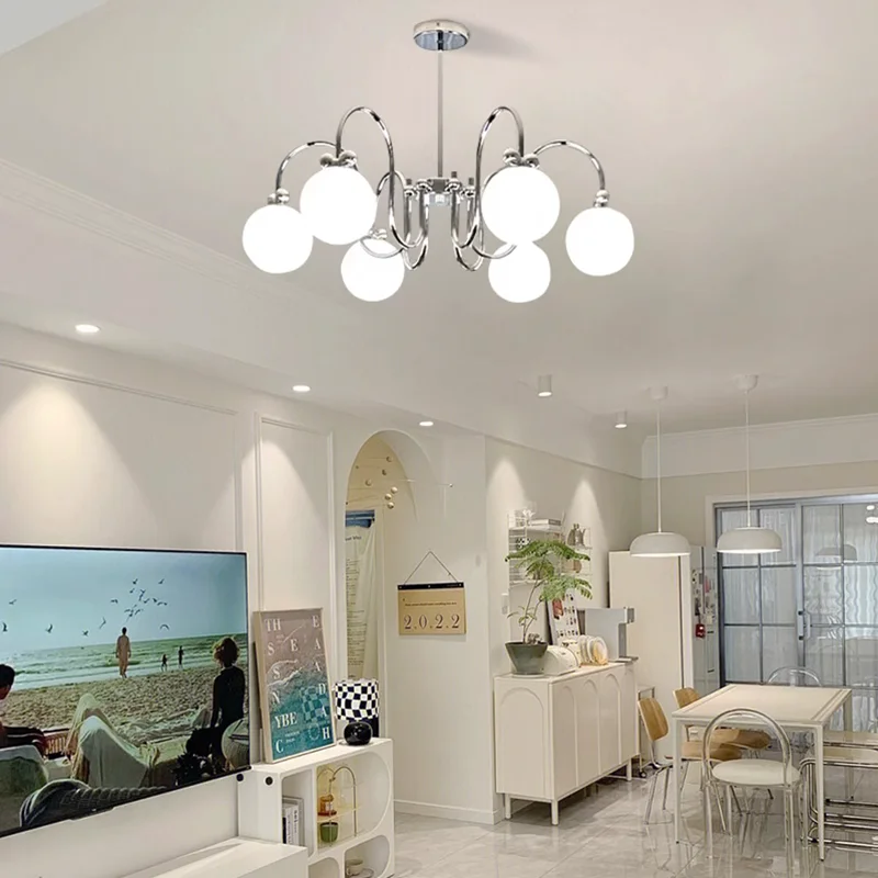 

Nordic Living Room Bowknot LED Chandelier French Cream Wind Restaurant Cafe Pendant Light Creative Magic Bean Bedroom Decor Lamp