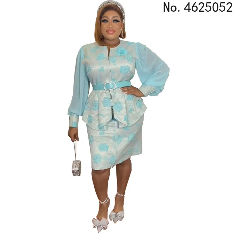 

New Women African Style Three Quarter Sleeve High Waist Fake Elegants Office Lady Two 2 Piece Midi Dresses
