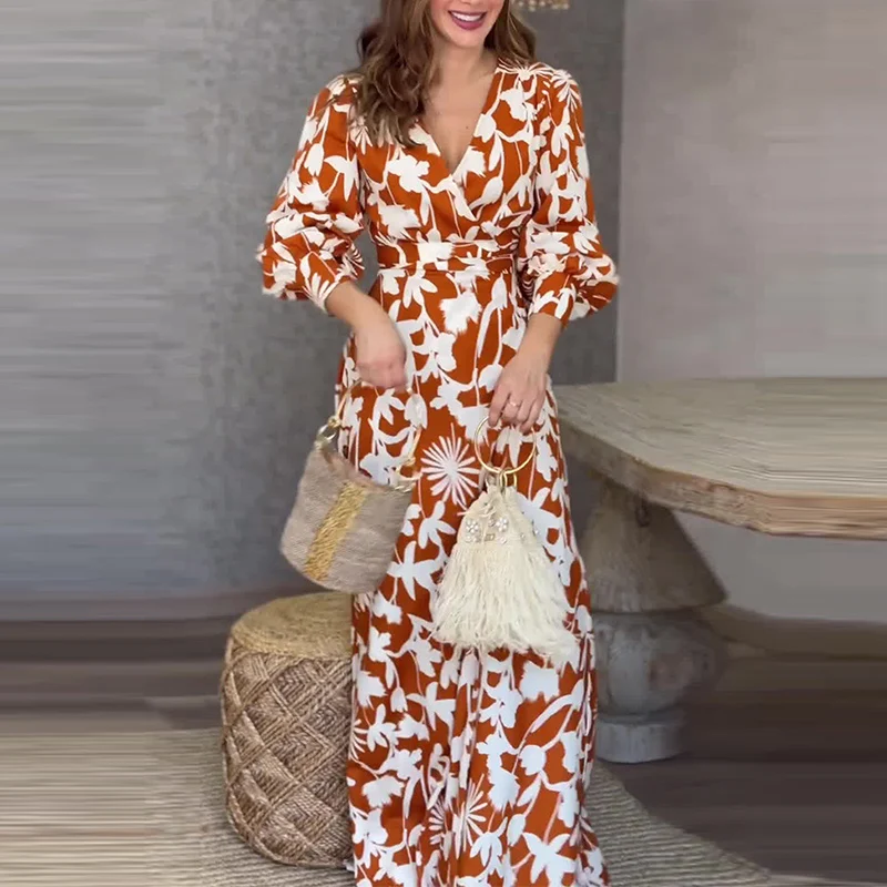 Элегантное платье с принтом на шнуровке новое осеннее Повседневное высокой