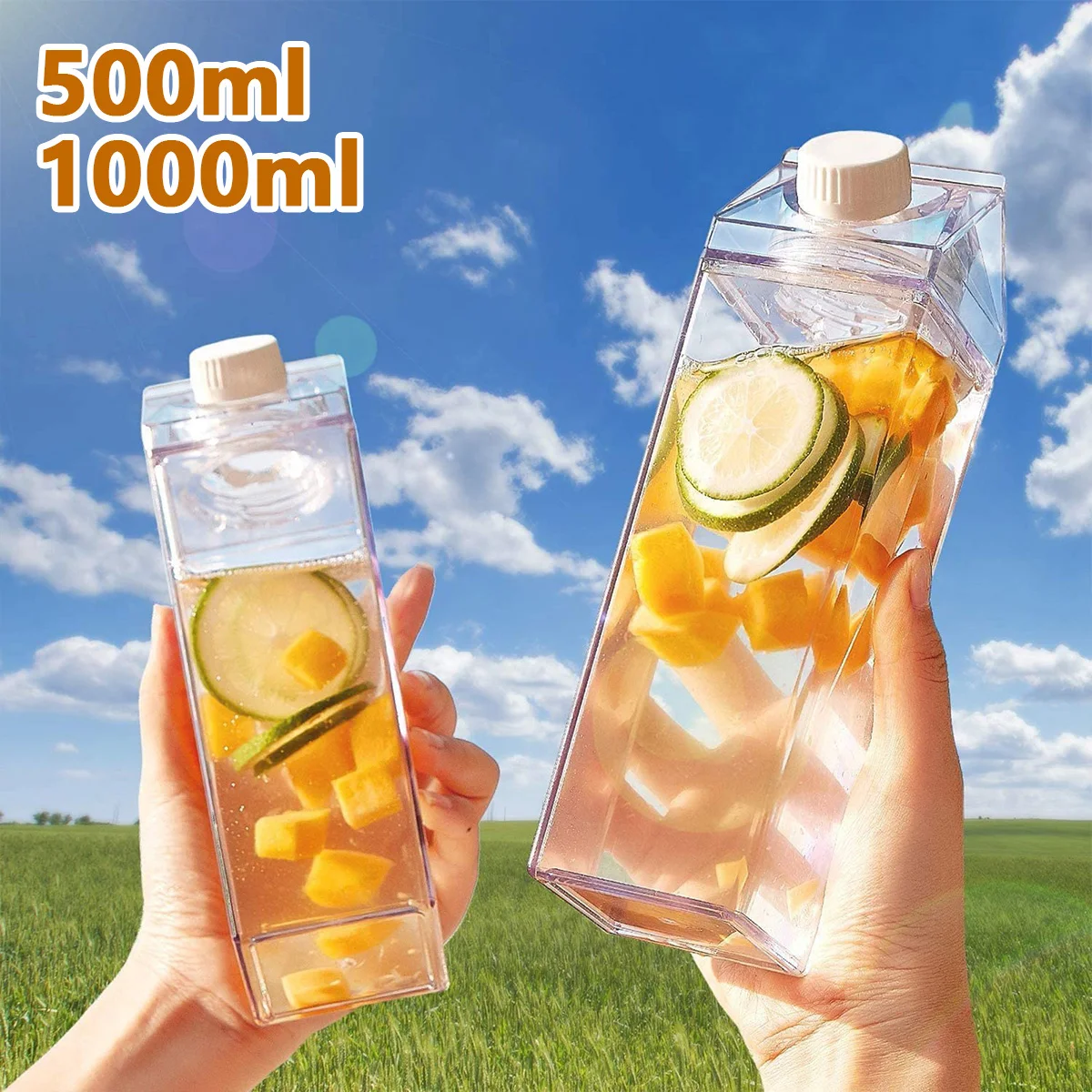 

500Ml/1000Ml Clear Milk Carton Water Bottle Leak-proof Milk Box Water Bottle with 2 Spouts Portable Reusable Milk Bottles Water