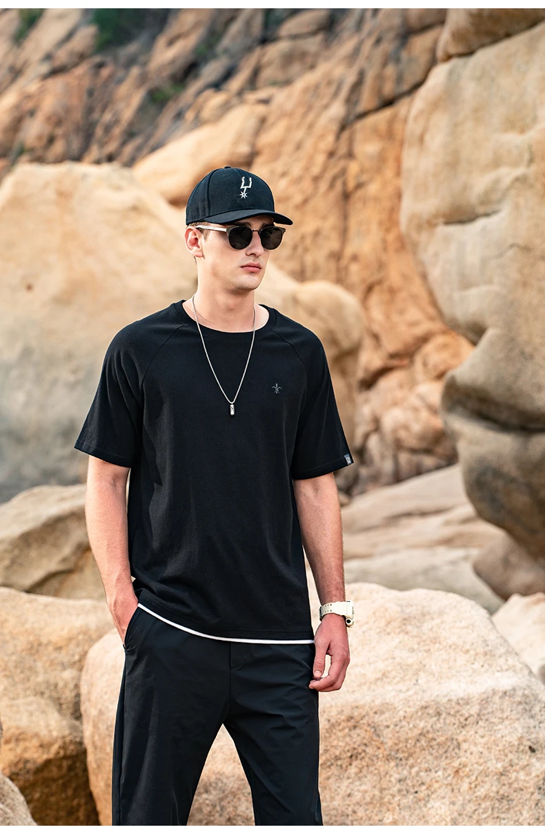 

Y0387 мужская летняя новая тяжелая хлопковая футболка из двух частей с коротким рукавом 220 г