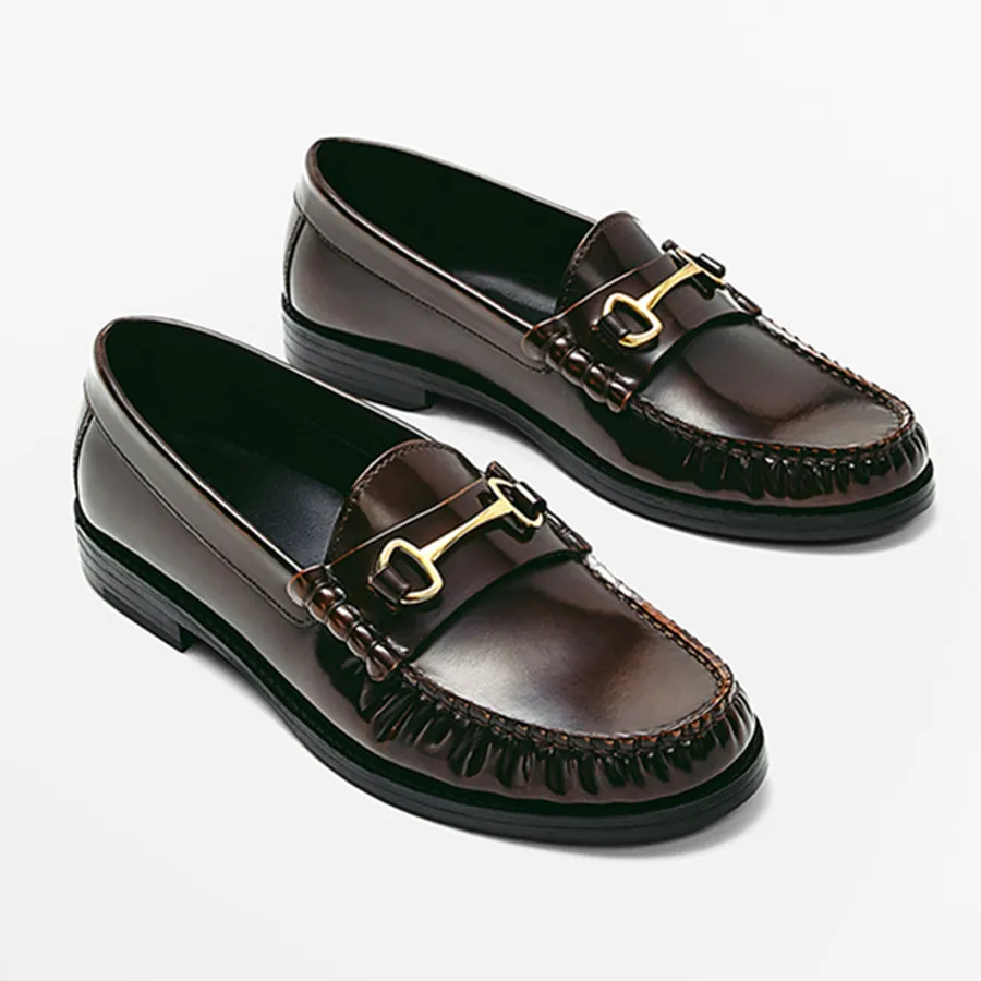 Jenny&Dave Shoes Women Genuine Leather Slip-On Loafers Women Gold Buckle Shoes Woman England Fashion Flat Shoes Retro Moccasin