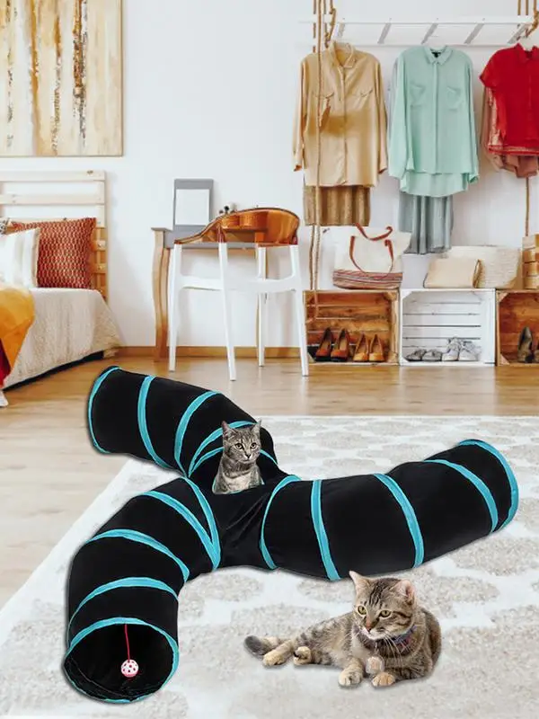 

Cat Tunnel Cat Toys 3-Way Collapsible Tube With Ball Maze Cat House Pet Play Tunnel Tube With Storage Bag For Cats Puppy Rabbits