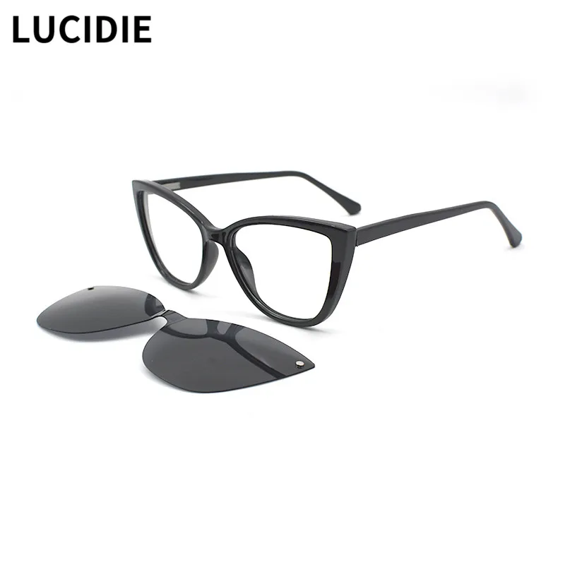 

Модные поляризационные магнитные солнцезащитные очки LUCIDIE «кошачий глаз» с клипсой для женщин Классический дизайн очки по рецепту TR90 оправа очки FS28002