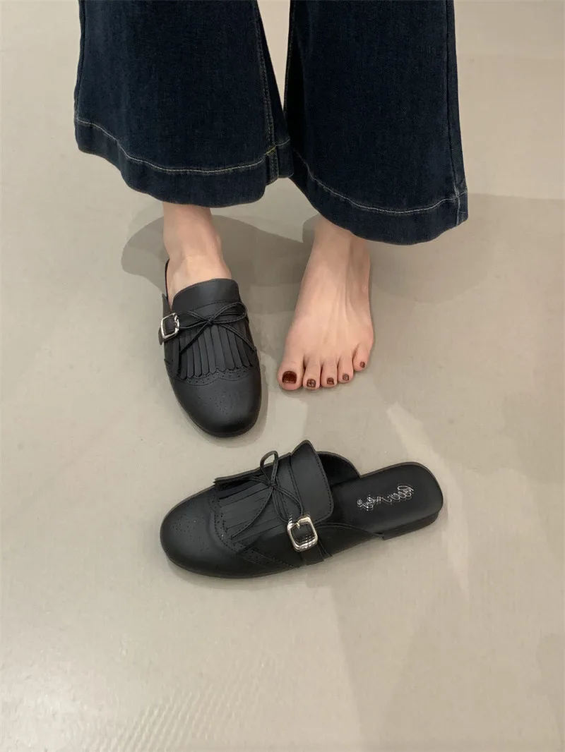 Фото Новые женские шлепанцы Half Pack, весенне-летние, с круглым носком, удобные, на плоской подошве, из сатина, современные, для женщин №5