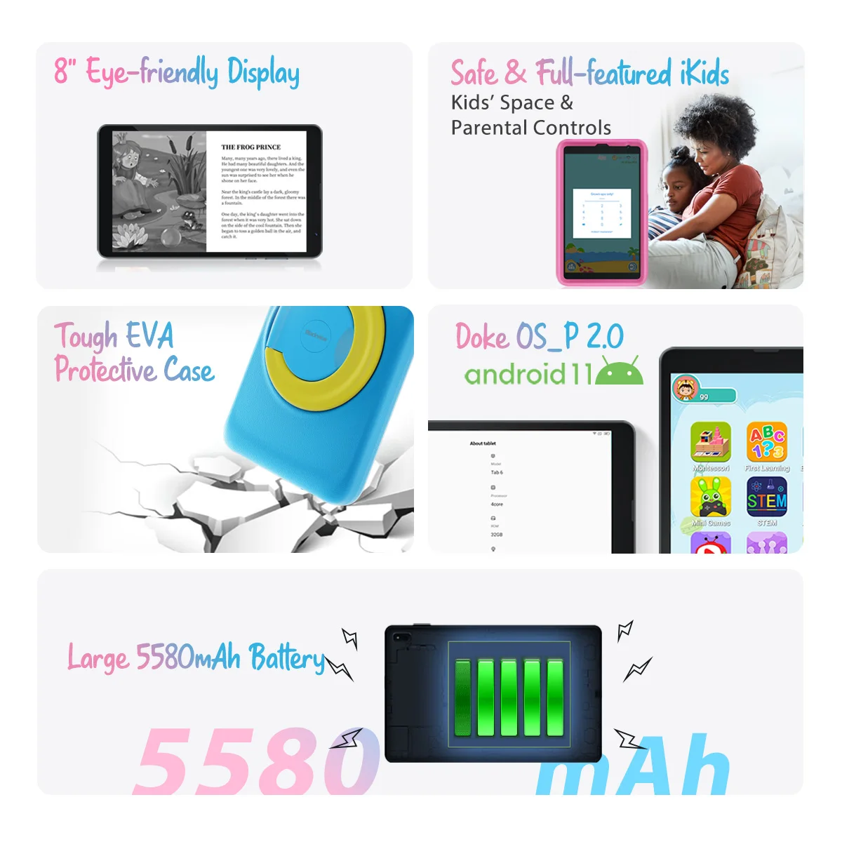 Blackview Tab 6 Children 8 - дюймовый планшет 3GB 32GB 1280 * 800 дисплей 5580mAh WIFI 4G учебный Android 11 With Kids