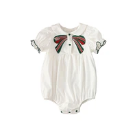 newborn girls bodysuits peter pan collar infant baby christening clothes with bow 0 18m