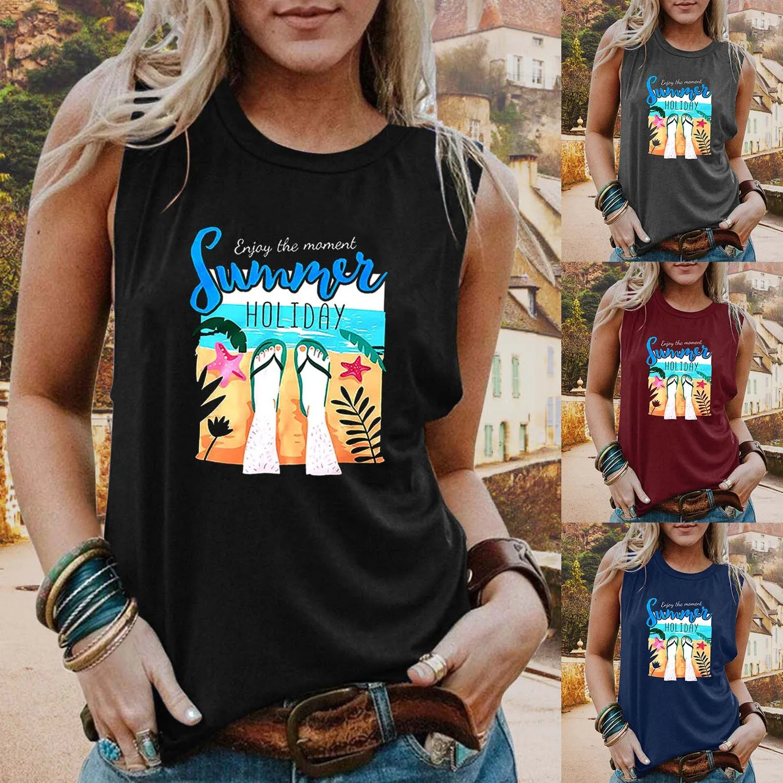 

Мешковатые женские топы, летняя Праздничная майка для женщин, забавная пляжная Праздничная графическая майка, красочные топы для женщин