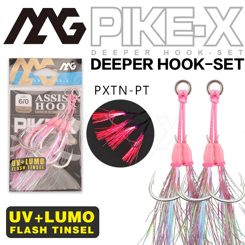 

magna tackle PXTN-PT assist fishing hooks saltwater tier 2pcs/bag Deep-sea fishhook High carbon steel Double hooks with uv lumo