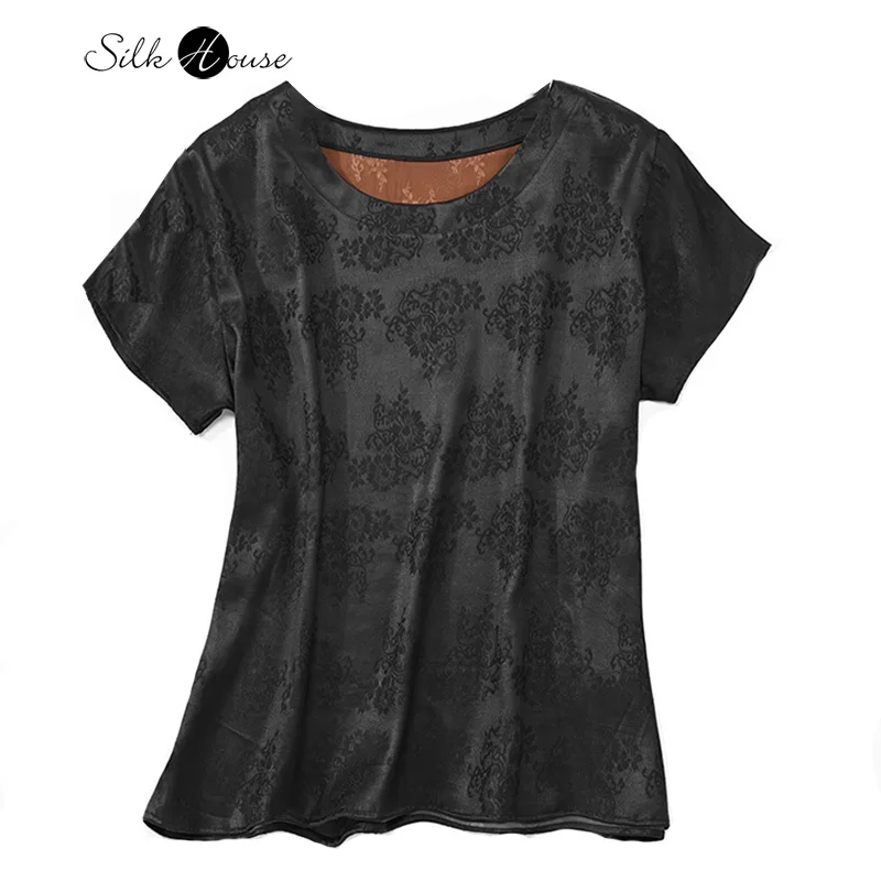 

2022 Women's Fashion Summer New Silk Elastic Fragrant Cloud Gauze Hualuo Black Daisy Jacquard Top Natural Mulberry Silk T-shirt
