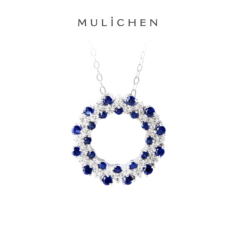 Ожерелье с круглым кулоном из чистого серебра 925 пробы сапфиром женская цепочка
