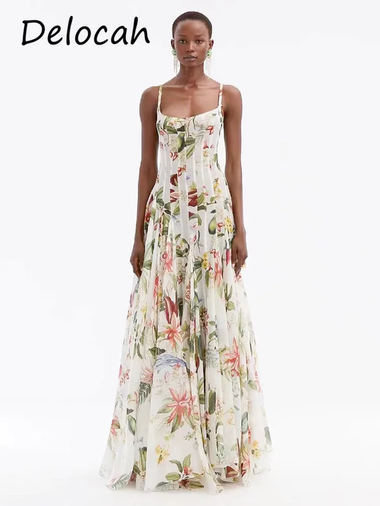 Летнее освежающее садовое дышащее платье на бретелях Delocah высокого качества