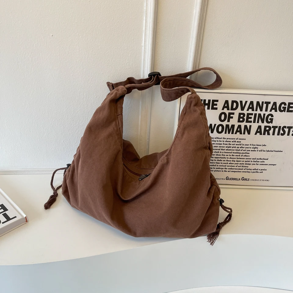 Повседневные холщовые школьные сумки через плечо для женщин вместительная