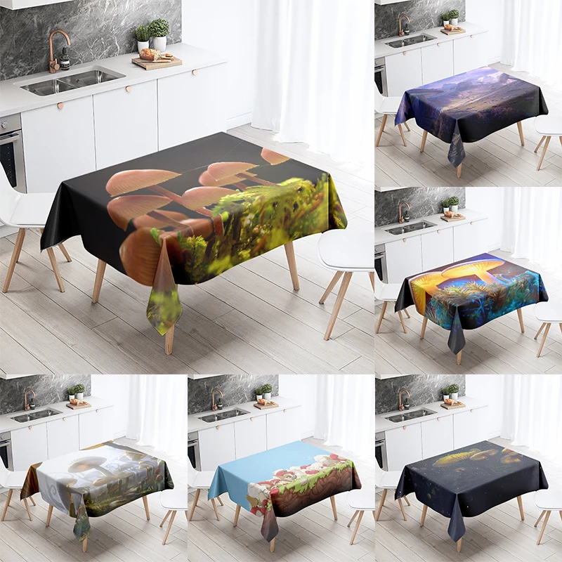 

Психоделическая скатерть в виде грибов, светящаяся скатерть в виде грибов, антипятнистая Водонепроницаемая прямоугольная скатерть для кухонного стола, украшение для дома