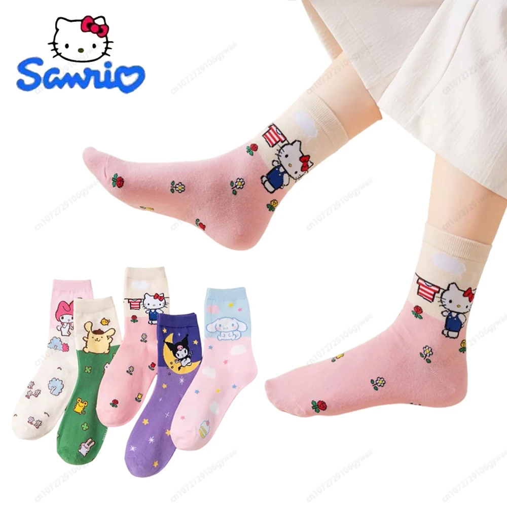 Носки MINISO Hello Kitty для девочек носки Kuromi Cinnamoroll милые Sanrio Melody из хлопка дышащие