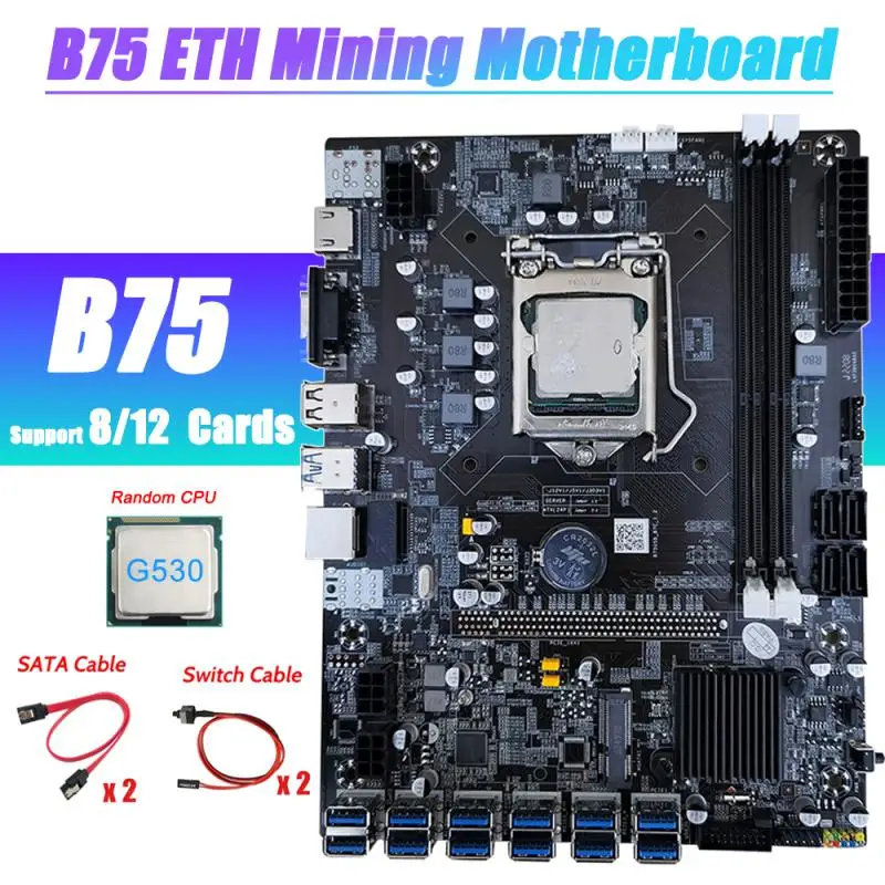 

NEW-B75 ETH Mining Motherboard 12 PCIE To USB With G1620 CPU LGA1155 MSATA Support 2XDDR3 B75 USB BTC Miner Motherboard Hot
