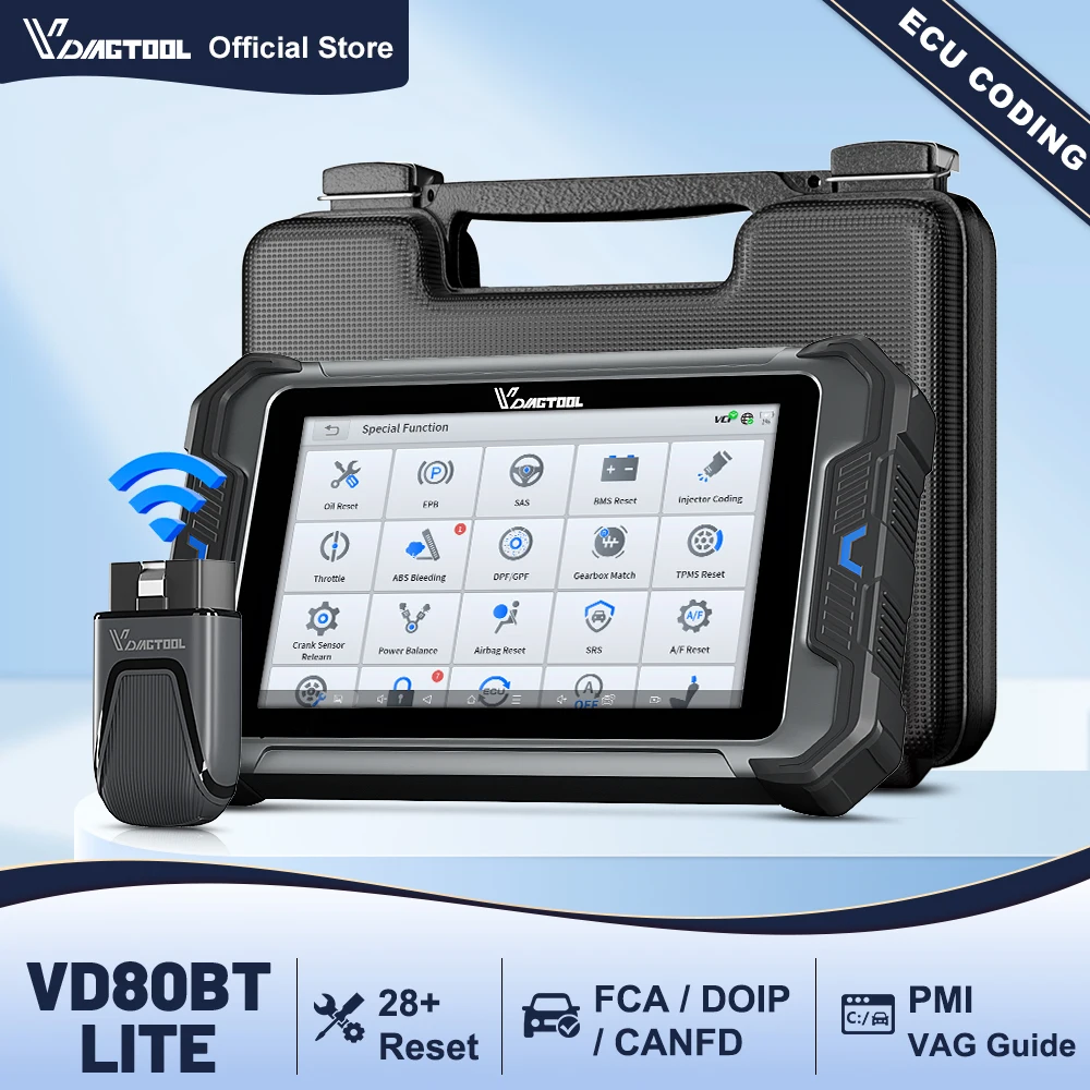 

VDIAGTOOL VD80BT LITE OBD2 Bluetooth-сканер Автомобильные диагностические инструменты Кодирование ЭБУ Активный тест 28+ сбросов FCA&DOIP OBD2 Считыватель кодов