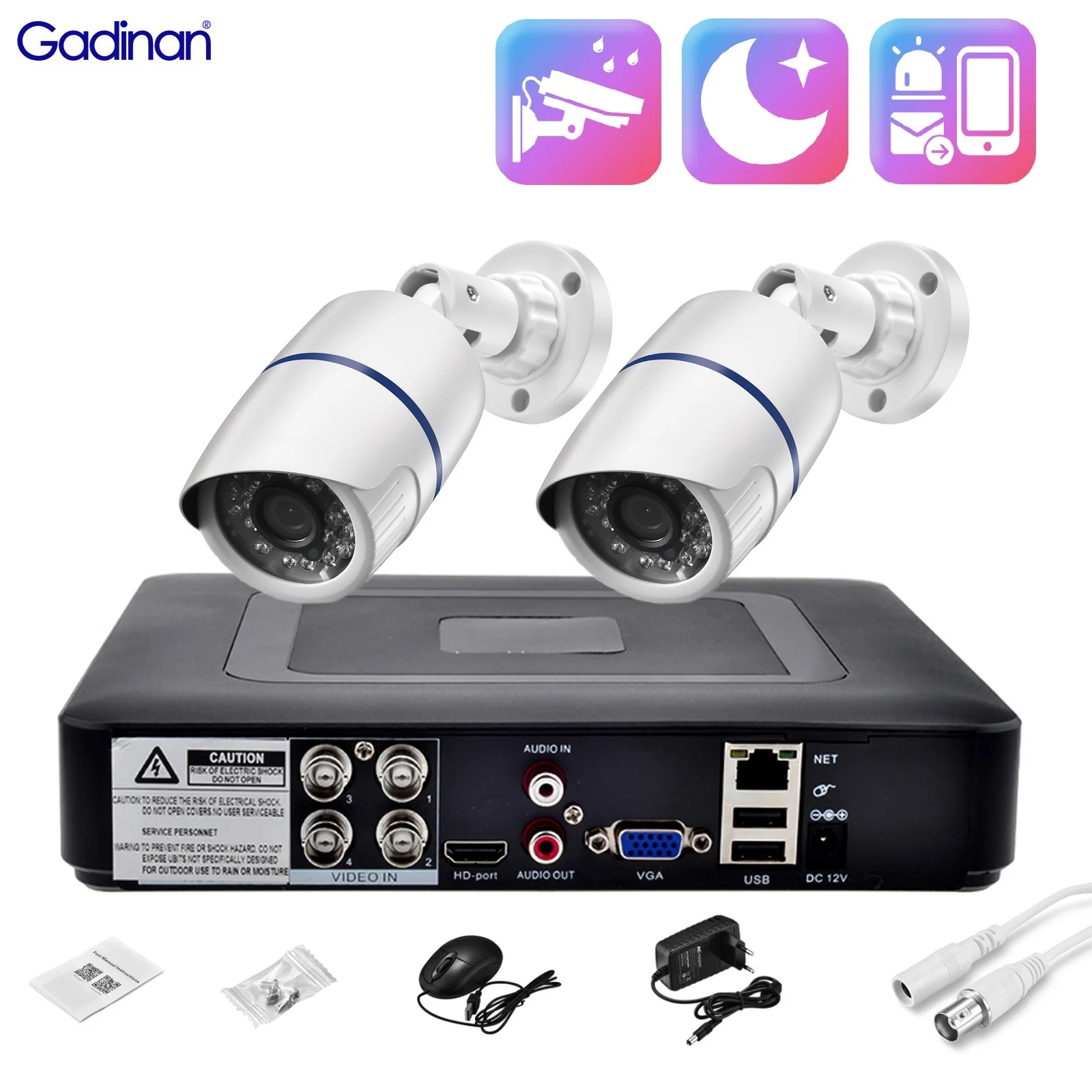

Gadinan 5MP AHD Outdoor Camera System 4CH AHD DVR CCTV Camera Kit Infrared Night Vision P2P Surveillance Security System Set