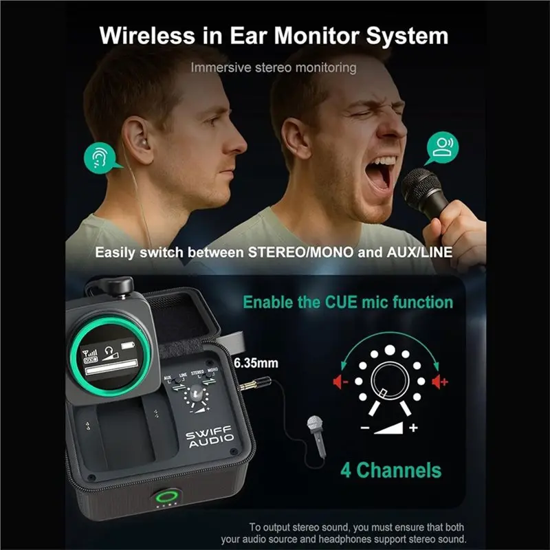 Фото Беспроводная система мониторинга SWIFF AUDIO WX520 5.8Ghz, система IEM с переключением стерео/моно для студий, групп, живых выступлений №4