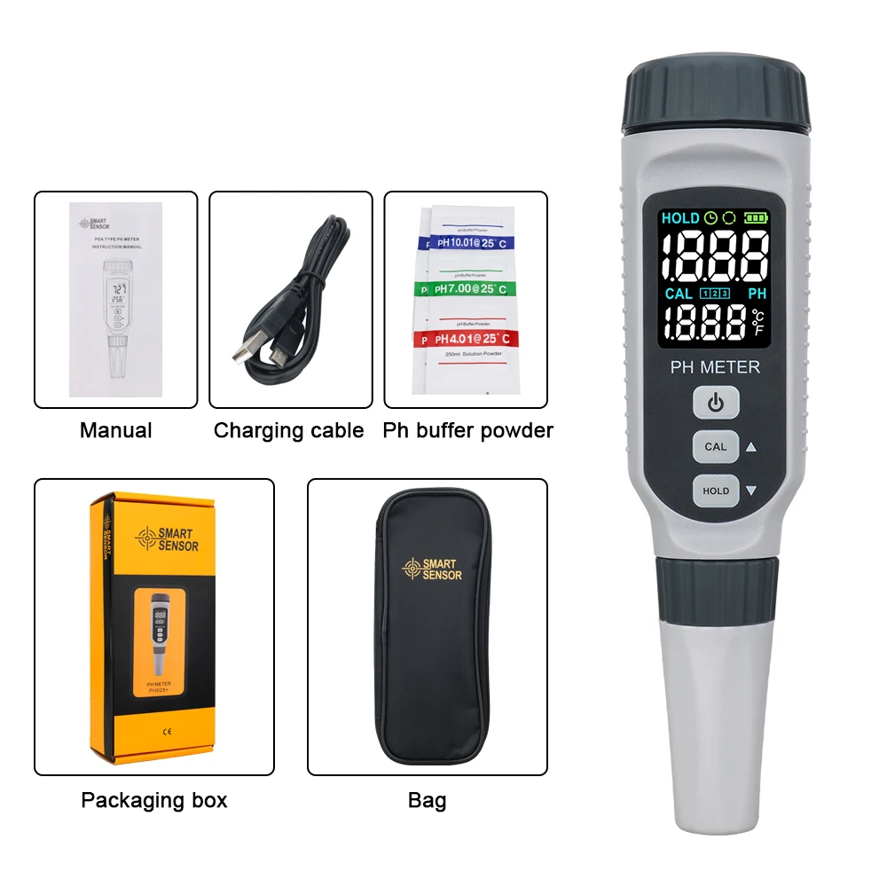 Профессиональный цифровой pH-метр, тестер качества воды, перезаряжаемый кислодиметр, тестер кислотности для аквариума, бассейна