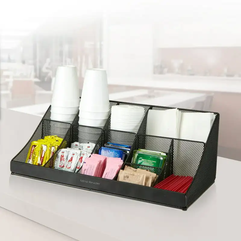 

Elegant Black Compartment Coffee Condiment Organizer for well-organized and stylish organization.