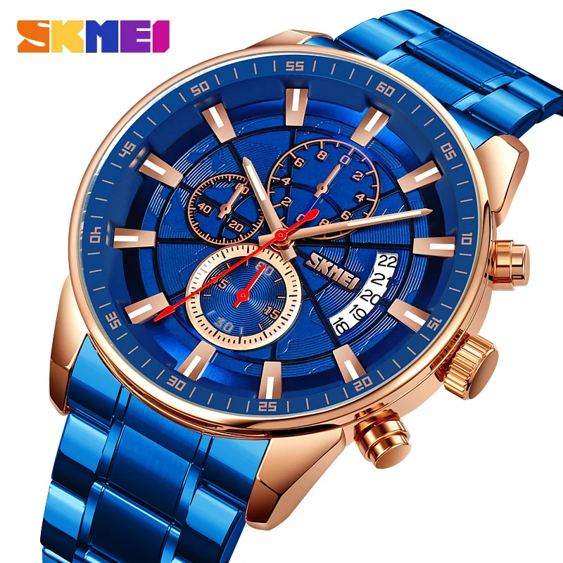 

SKMEI Watches Men Top Brand Luxury Clock Stainless Steel 24Hour Men Watch Sport Waterproof Quartz Chronograph Reloj Hombre
