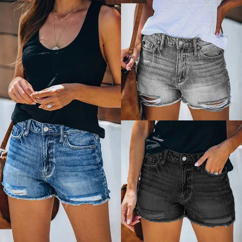 

Ripped and washed fur-trimmed jean shorts for women