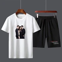 the vampire diaries cotton mens t shirt shorts set breathable casual t shirt running set boys harajuku male streetwear tops