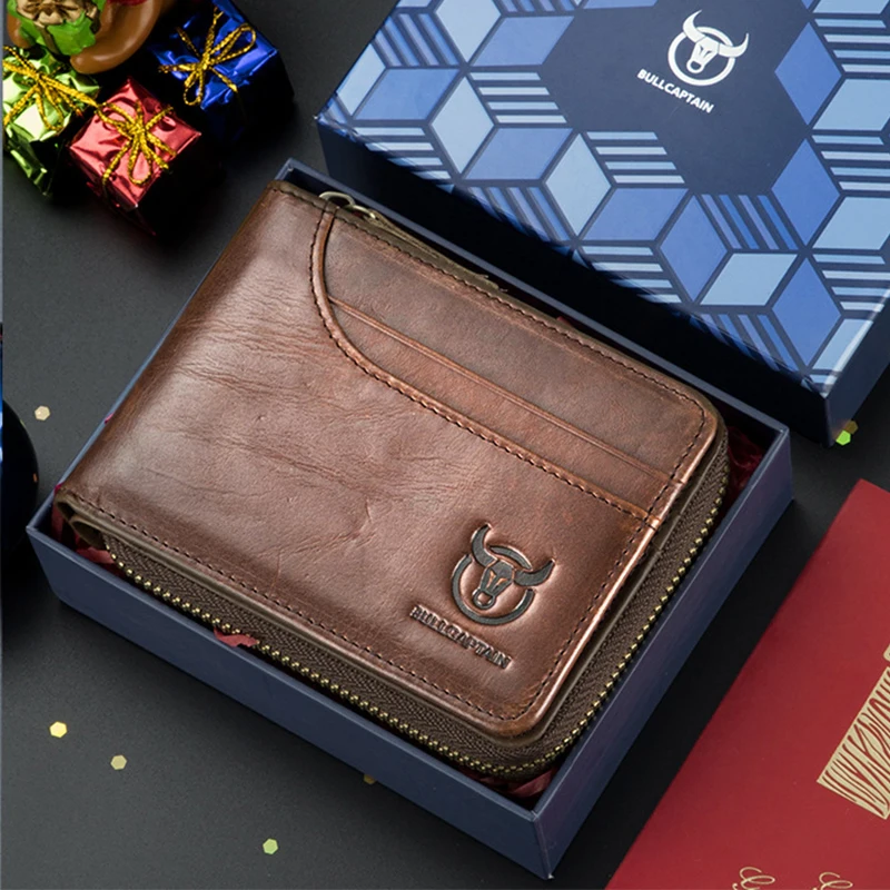 Fashion Zipper Men's Short Large Capacity Coin Pocket Multiple Card Slots  Luxury Designer  Genuine Leather Wallets