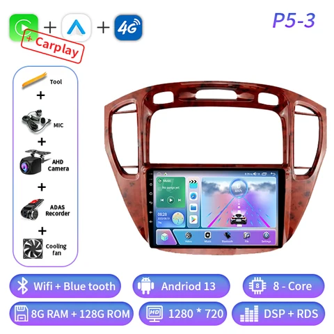 2Din Android 13 для Toyota Highlander 1 XU20 2001-2007 автомобильный радиоприемник мультимедийный видеоплеер навигация Carplay стерео DVD головное устройство