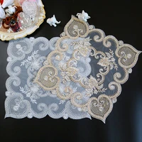 european lace fabric gold thread embroidery luxury square coffee table mat fruit machine kettle air fryer food cover decoration