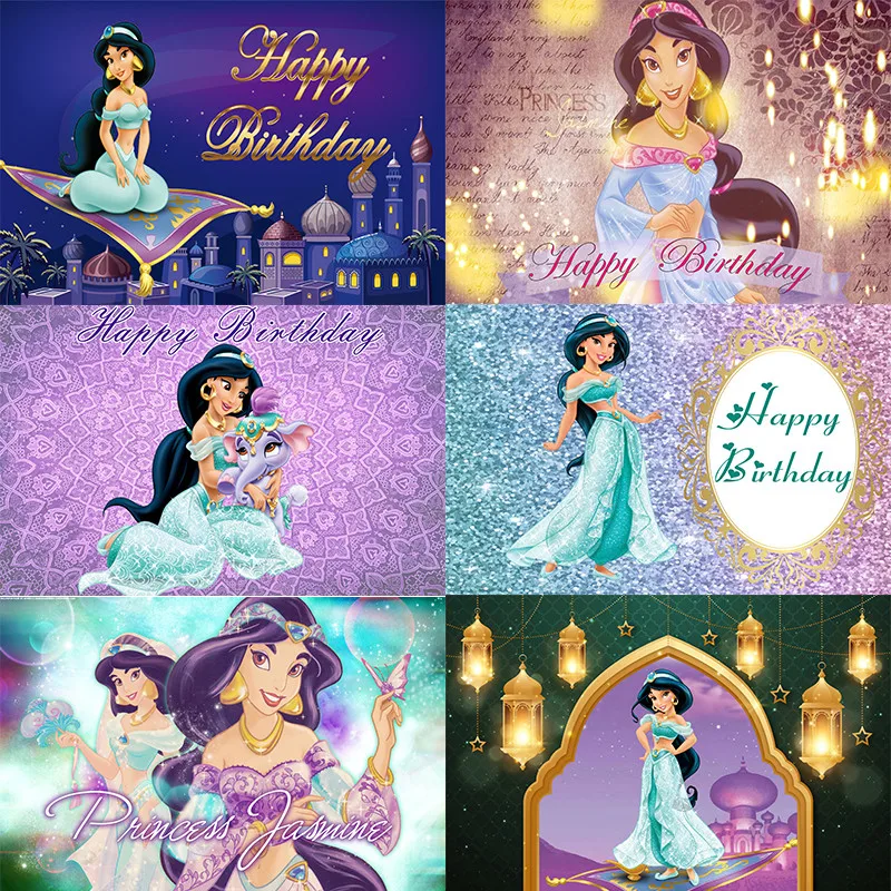 Disney-telón de fondo de Jasmine, Aladdín, Blancanieves, Princesa, niña, fiesta de cumpleaños, Estrella submarina, póster de fondo