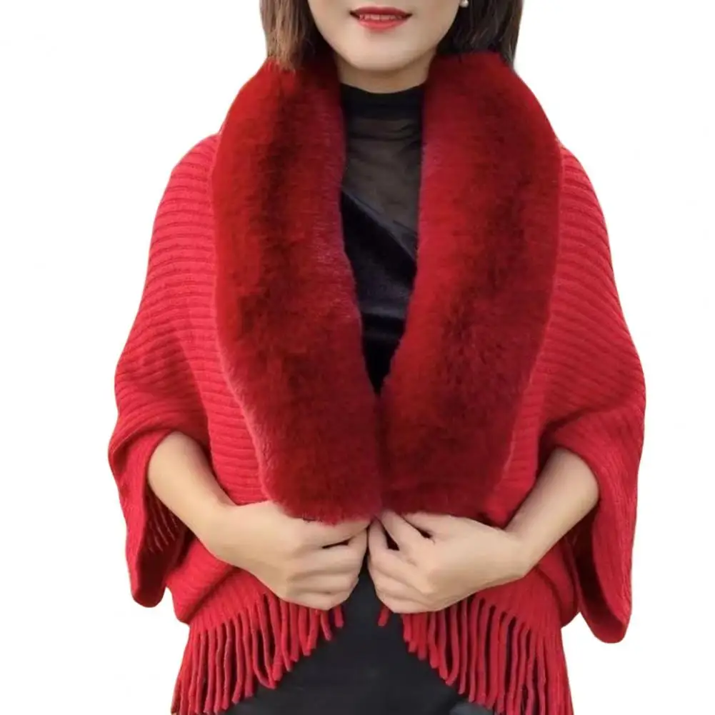 Women Winter Imitation-Cashmere Shawl Scarf Lady Elegant Faux Fur Collar Capes Tassel Wraps Long Warm Wraps Cloak Poncho Tops