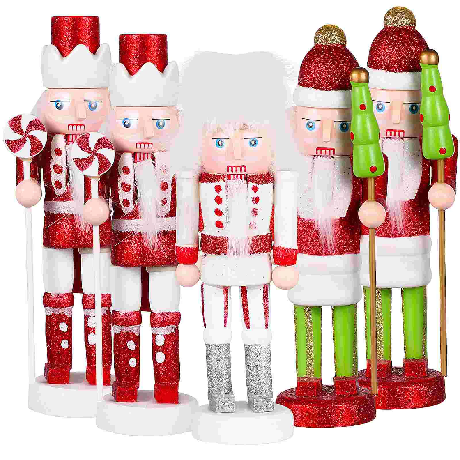 

5 Pcs Wooden Nutcracker Puppet Table Ornament Christmas Decorations Nutcrackers Figure Decors Soldier Present Dining