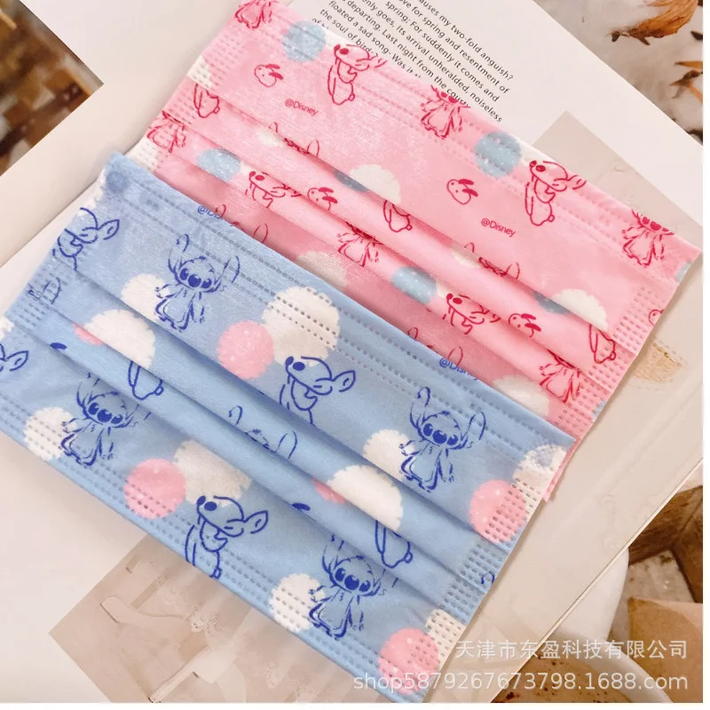 

50Pcs Kawaii Anime Stitch Series Cute Print Disposable Protective 3 Layers Facemask Cartoon Dust Mask Boy Girl Gift No Box