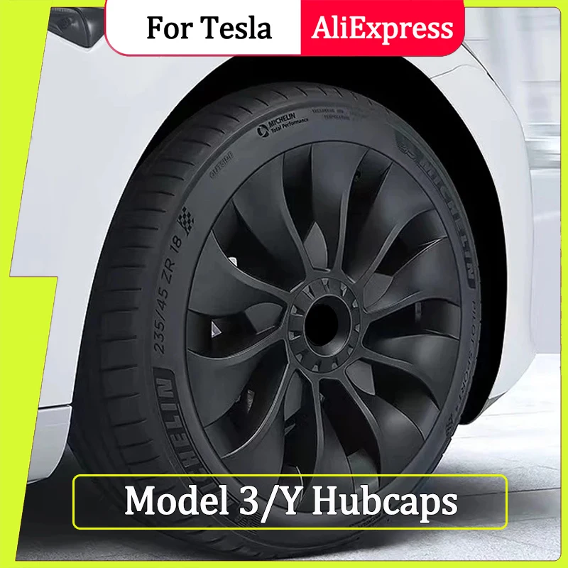 

For Tesla Model 3 Y 18 19 Inch With Logo Hub Cap Performance Replacement Wheel Cap Automobile Hubcap Full Cover Accessories