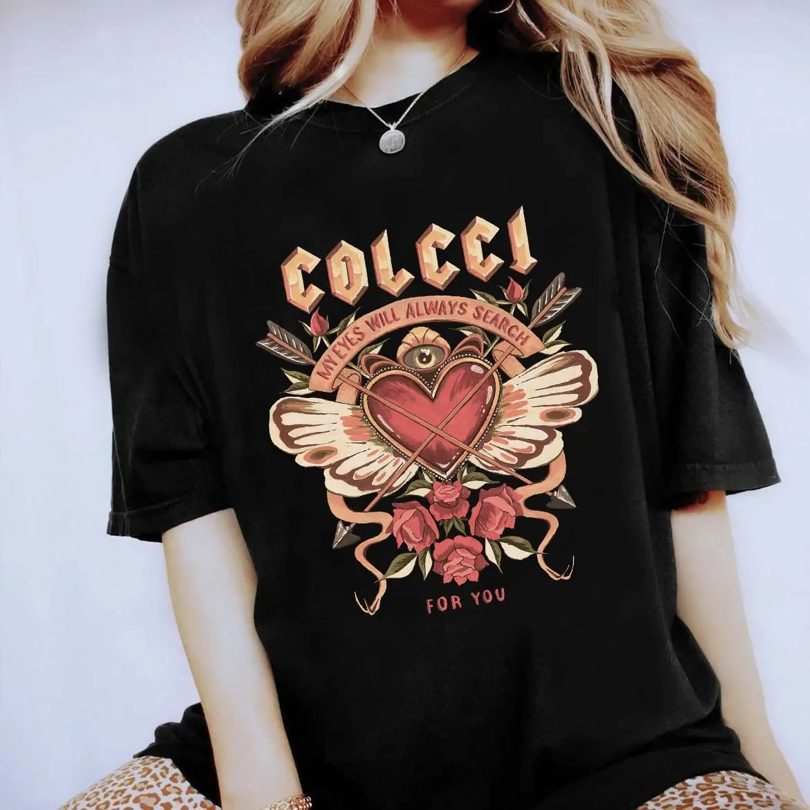 

Футболка с модным мультяшным принтом, новая летняя Милая футболка с забавным принтом Love, простая повседневная женская черная футболка с принтом.