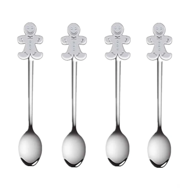 Christmas Decorations for Home Stainless Cute Gingerbread Man Coffee Spoons Dessert Spoon Tableware Kitchen Accessories New Year